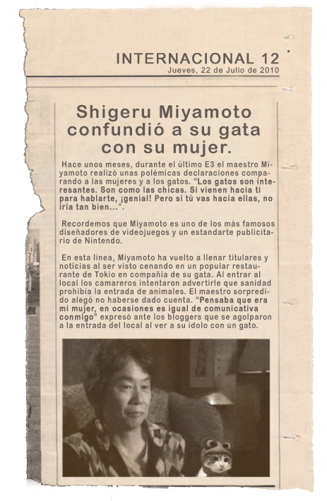 Miyamoto confunde a su mujer con su gato